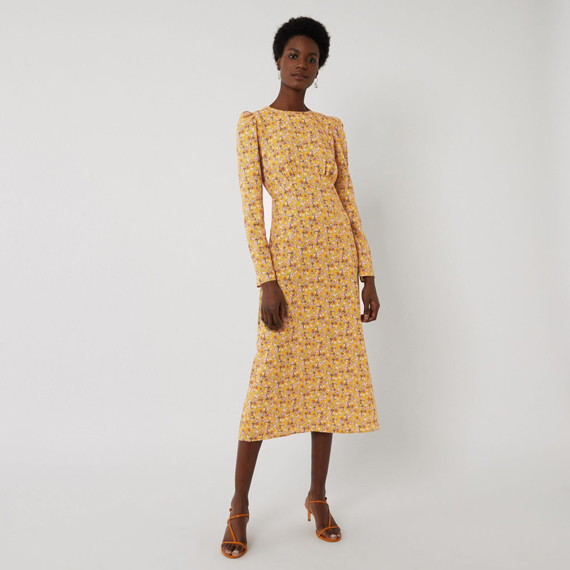 warehouse open back midi dress yellow