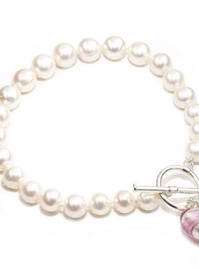 Valentino Pink Heart Charm & Pearl Bracelet, Girls-Love-Pearls