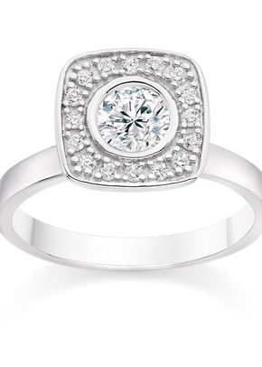 Round Cut 0.61 Halo Engagement Ring with Side Stones in 18k White Gold, Diamond Manufacturers