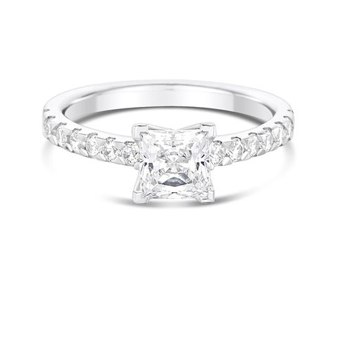 2mm Central Diamond 4 Claw Set with 2 Claw Diamond Shoulders Engagement Ring, Aurus
