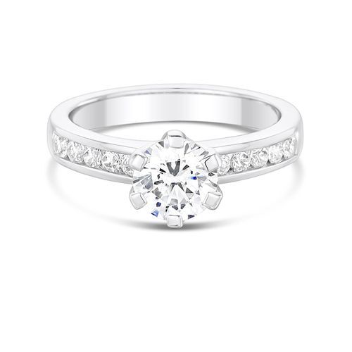 2.8mm 6 Claw Centre Setting with Channel Set Diamond Shoulders Engagement Ring, Aurus