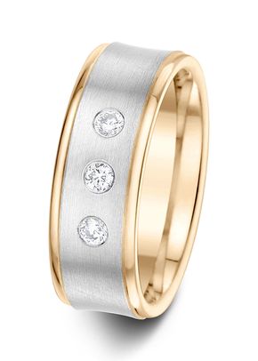 7mm 0.12ct Two Colour Brushed Finish Diamond Set Wedding Ring, Aurus