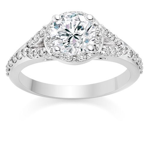 Round Cut 0.95 Carat Halo Engagement Ring with Side Stones 18k White Gold, Diamond Manufacturers