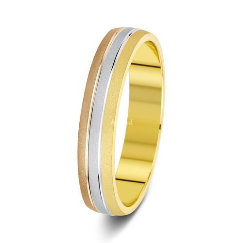4.5mm Three Colour Two Grooves Patterned Wedding Ring, Aurus