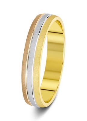4.5mm Three Colour Two Grooves Patterned Wedding Ring, Aurus