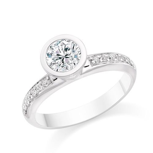 Round Cut 0.59 Carat Side Stones Engagement Ring 18k White Gold, Diamond Manufacturers