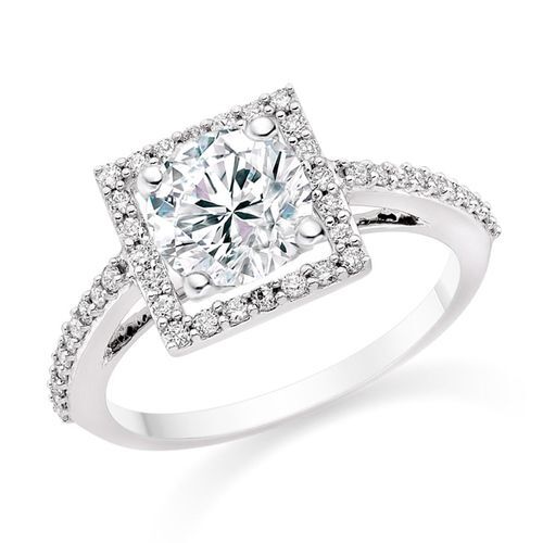 Round Cut 0.82 Carat Halo Engagement Ring with Side Stones 18k White Gold, Diamond Manufacturers
