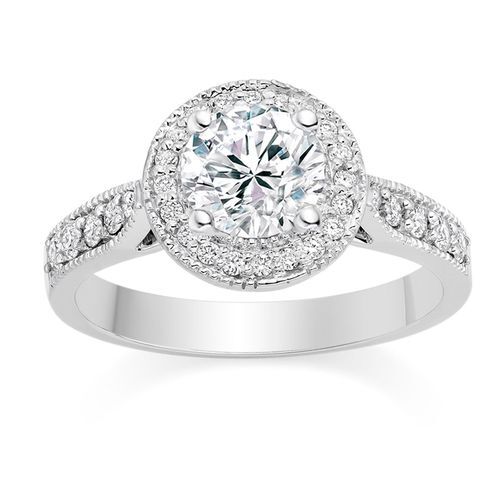 Round Cut 0.75 Carat Halo Engagement Ring with Side Stones 18k White Gold, Diamond Manufacturers