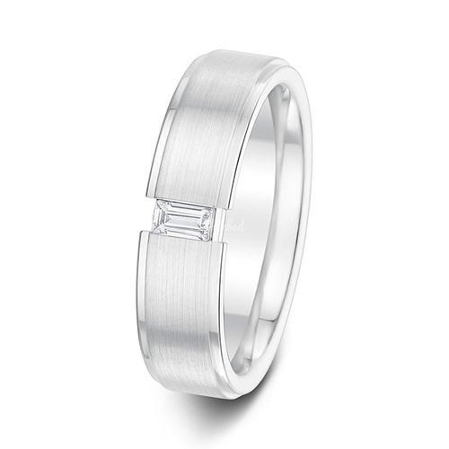 5.5mm 0.12ct Brushed Finish with Polished Edges Diamond Set Wedding Ring, Aurus