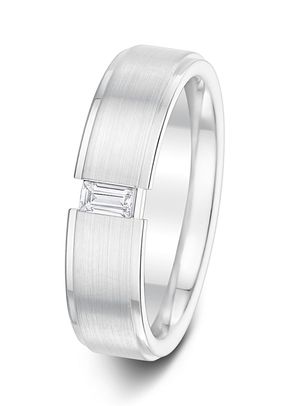 5.5mm 0.12ct Brushed Finish with Polished Edges Diamond Set Wedding Ring, Aurus