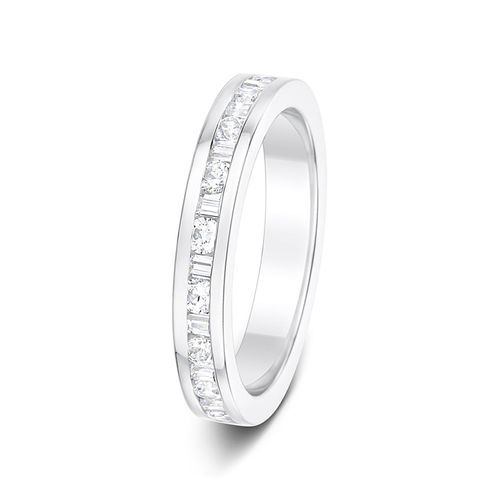 3.1mm 0.50ct Alternating Channel Set Round and Baguettes Cut Diamonds Polished Half Eternity Ring, Aurus
