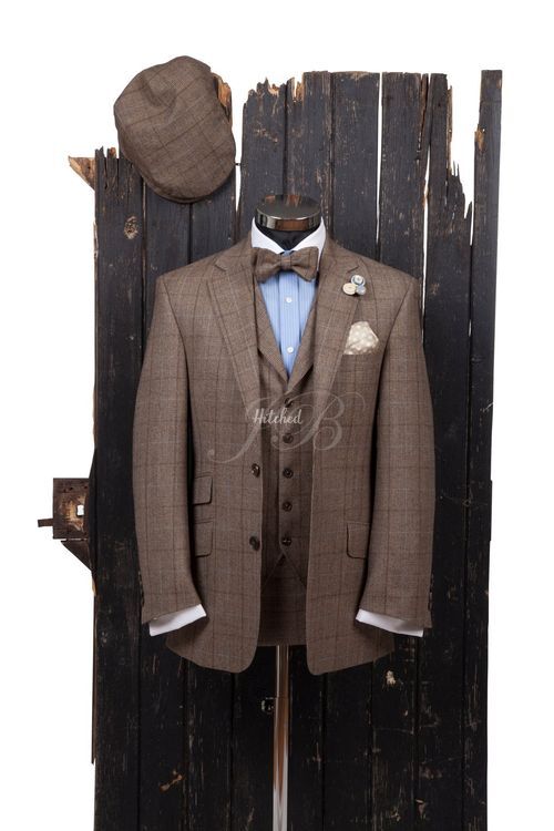 Brown Country Suit with bow tie & flat cap – from Jack Bunneys, Jack Bunneys