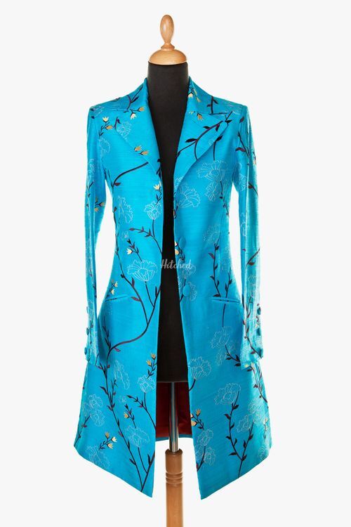 Silk Coat Women Grace Brilliant Turquoise, Shibumi