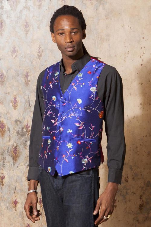 Silk Waistcoat Men African Cobalt, Shibumi Groomswear