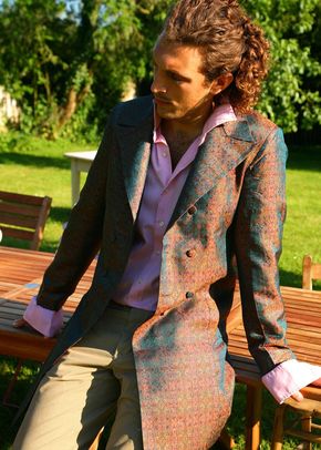 Silk Overcoat Men Royal Jacquard, Shibumi Groomswear