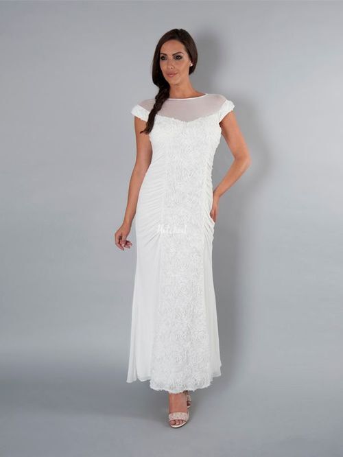 Ivory Floral Beaded Panel Mesh Dress, Chesca
