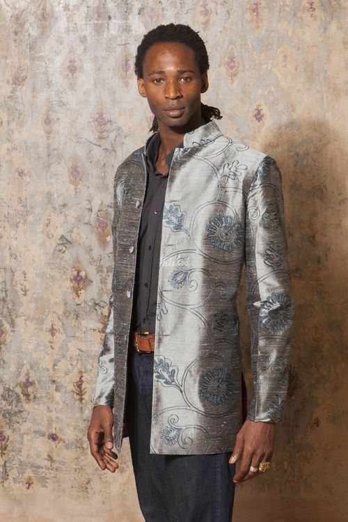 Silk Jacket Men Nehru Mercury, Shibumi Groomswear