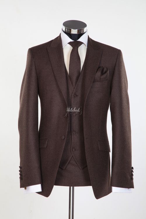 Newbury - Flannel Wool Slim Fitting Wedding Suit in Brown, Jack Bunneys