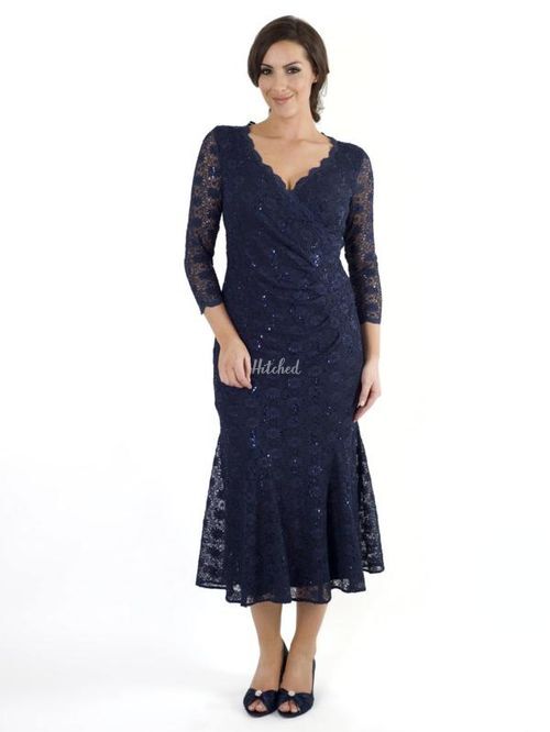 Navy Lace Sequin Trimmed Wrap Dress Mother Of The Bride Dress from ...