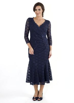 Navy Lace Sequin Trimmed Wrap Dress, Chesca