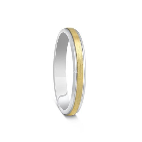 Two Colour Yellow Gold & Argentium Silver Brushed Wedding Ring, House of Diamonds