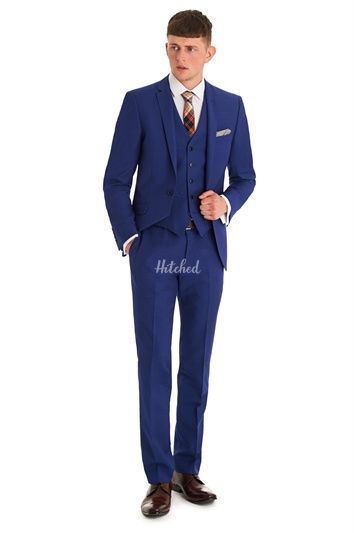 MOSS LONDON SLIM FIT BRIGHT BLUE 3 PIECE SUIT, Moss Bros