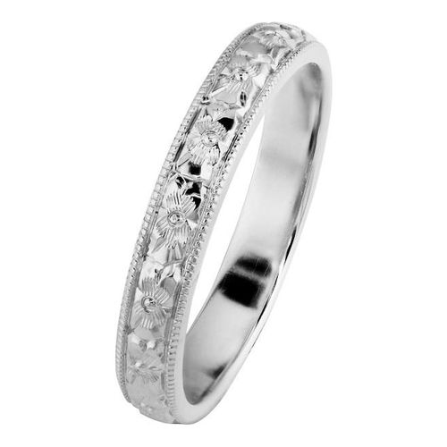 Orange Blossom Engraved Wedding Ring in Platinum, London Victorian Ring Co