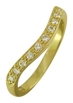 Curved Diamond Wedding Ring in 18ct Yellow Gold, London Victorian Ring Co