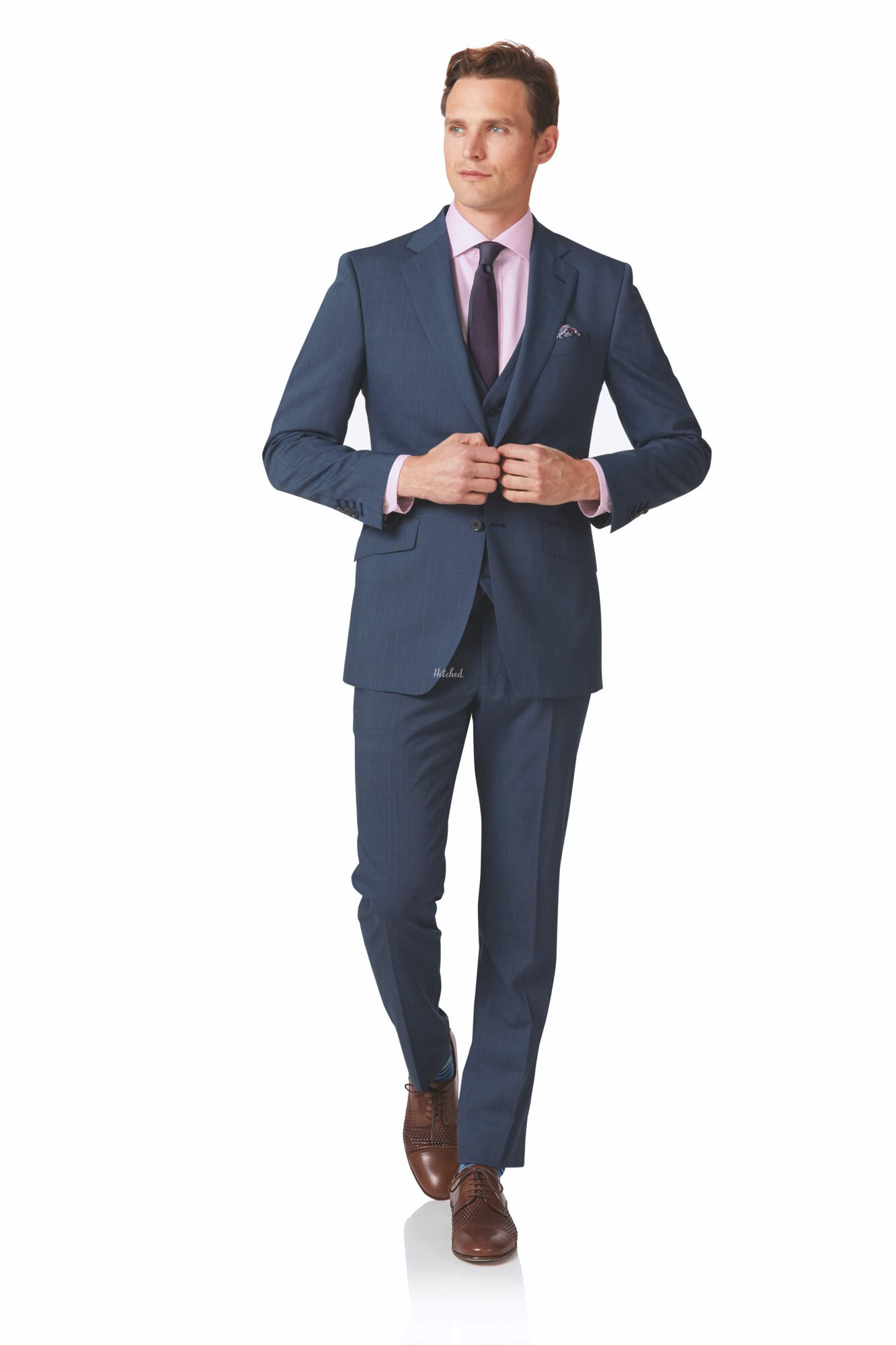 Light blue slim fit step weave suit Mens Wedding Suit from