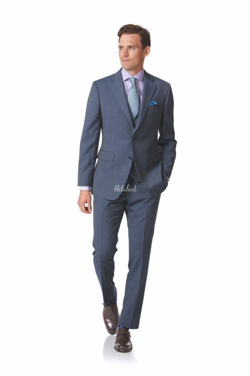 Light blue slim fit herringbone business suit, Charles Tyrwhitt