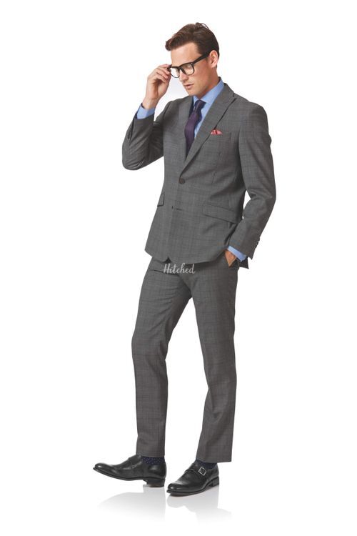 Light grey check slim fit twist business suit, Charles Tyrwhitt