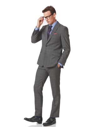 Light grey check slim fit twist business suit, Charles Tyrwhitt