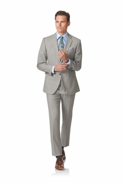 Light grey slim fit twill business suit, Charles Tyrwhitt