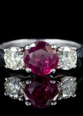 Antique Edwardian Ruby Diamond Trilogy Ring Platinum Circa 1910, Laurelle Antique Jewellery