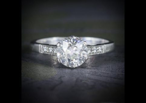 Antique Edwardian Platinum 1.58ct Solitaire Diamond Ring Circa 1915, Laurelle Antique Jewellery