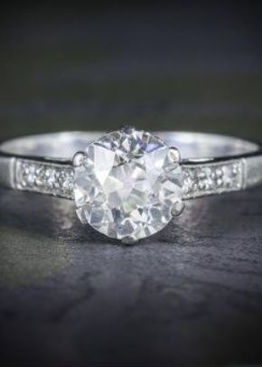 Antique Edwardian Platinum 1.58ct Solitaire Diamond Ring Circa 1915, Laurelle Antique Jewellery