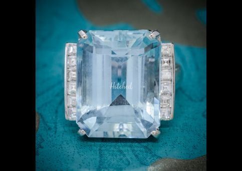 Art Deco Aquamarine Diamond Ring Platinum 12ct Aqua Circa 1930, Laurelle Antique Jewellery