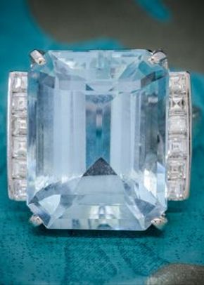 Art Deco Aquamarine Diamond Ring Platinum 12ct Aqua Circa 1930, Laurelle Antique Jewellery