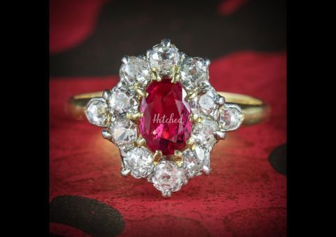 Antique Victorian Ruby Diamond Cluster Ring Platinum 18ct Gold Circa 1900, Laurelle Antique Jewellery