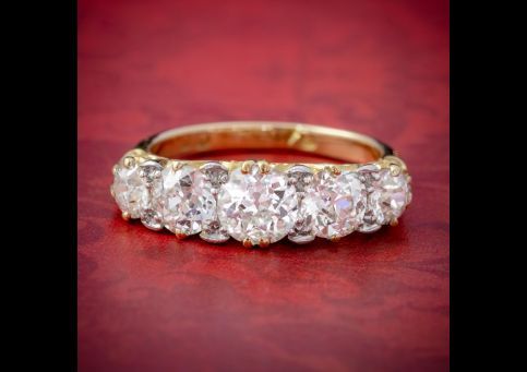 Antique Victorian Diamond Five Stone Ring 18ct Gold 3.09ct Diamonds Circa 1900 Cert, Laurelle Antique Jewellery