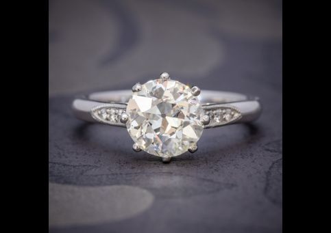 Diamond Solitaire Engagement Ring Platinum 1.80ct Diamond, Laurelle Antique Jewellery