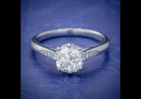 Diamond Solitaire Engagement Ring Platinum 1.24ct Old Cut Diamond Circa 1918 Cert, Laurelle Antique Jewellery