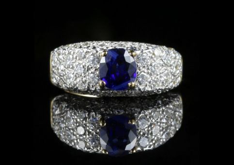 Diamond Sapphire Engagement Ring 5ct Diamond 18ct Gold, Laurelle Antique Jewellery
