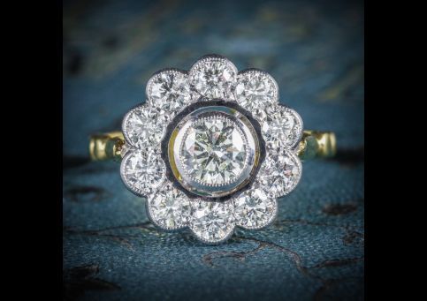 Diamond Cluster Ring 18ct Gold 0.70ct Centre Diamond, Laurelle Antique Jewellery