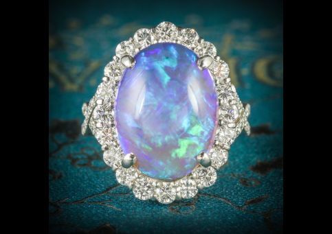 Black Opal Diamond Ring Platinum 16ct Black Opal, Laurelle Antique Jewellery