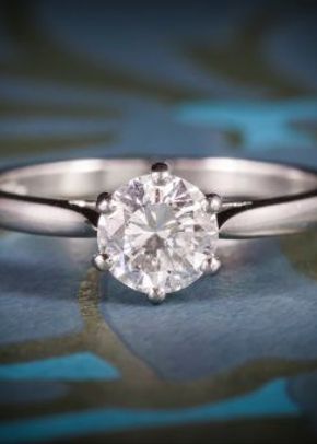 Diamond Solitaire Engagement Ring Platinum Full Certified VS1 F Colour, Laurelle Antique Jewellery