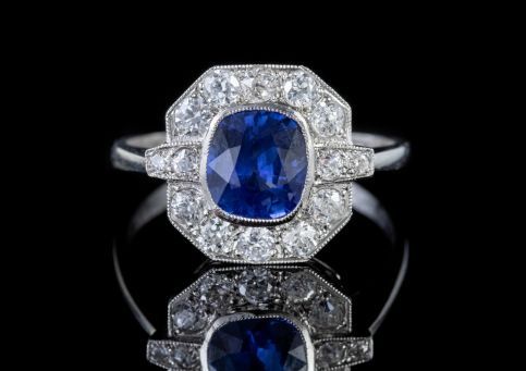 Sapphire Diamond Cluster Ring Platinum 1.40ct Sapphire, Laurelle Antique Jewellery