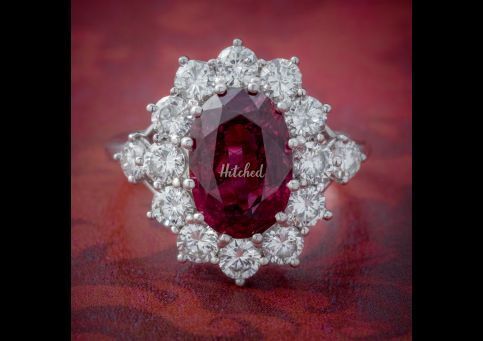 Vintage Ruby Diamond Cluster Ring Natural 3.20ct Ruby 2.50ct Diamonds 18ct White Gold Cert, Laurelle Antique Jewellery