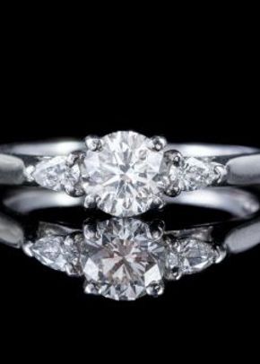 Vintage Diamond Trilogy Ring Platinum 1.01ct VS Clarity G Colour Diamonds Cert, Laurelle Antique Jewellery