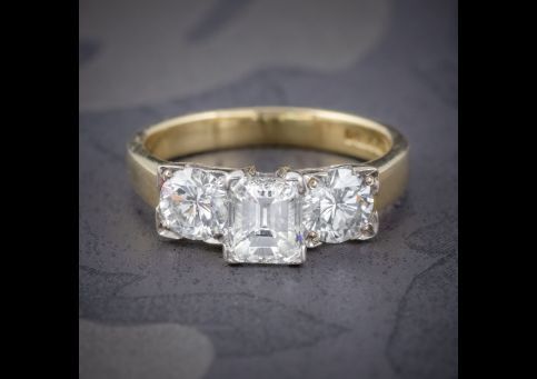 Vintage Diamond Trilogy Ring 18ct Gold Platinum 2ct Diamond, Laurelle Antique Jewellery